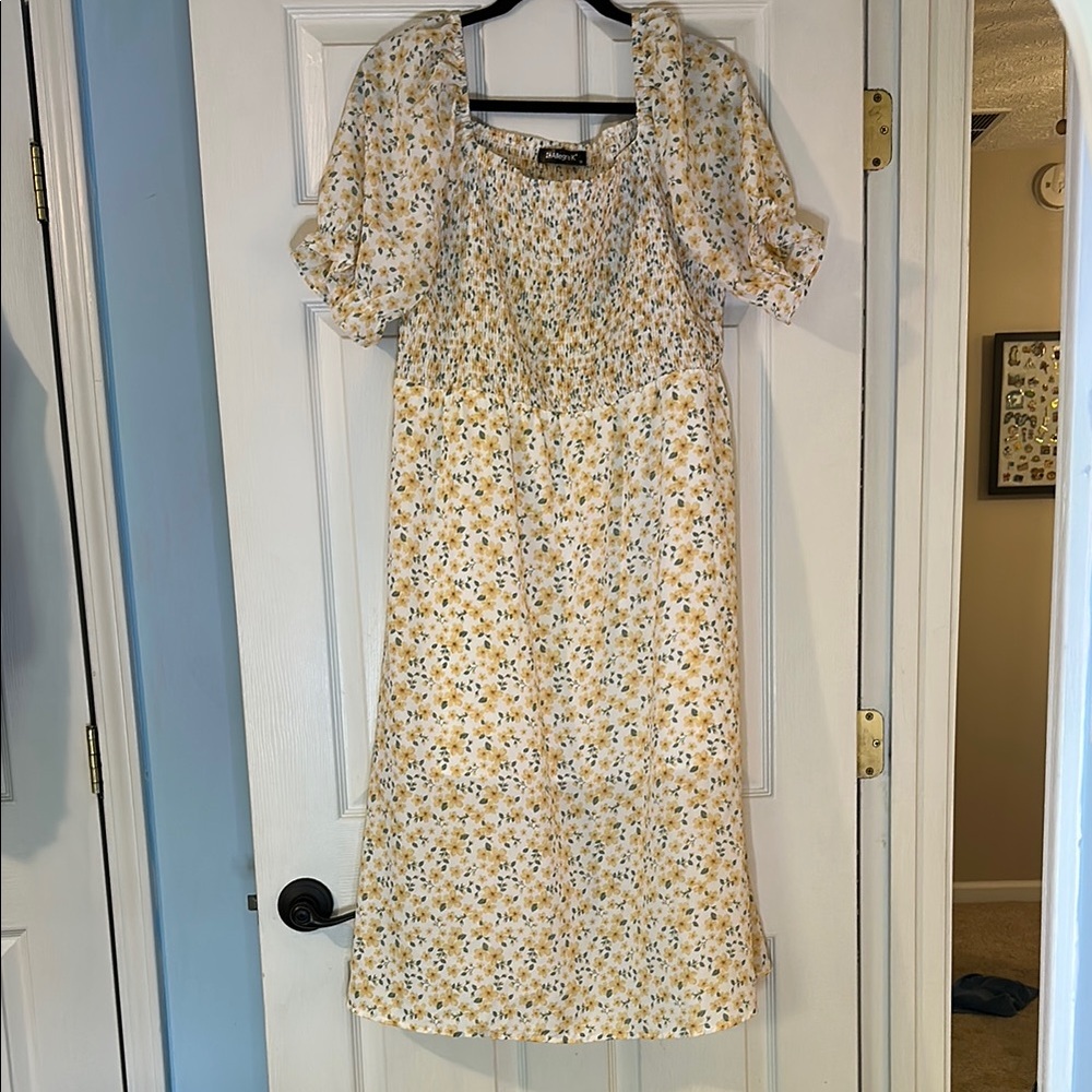 Allegra K Cream Puff Sleeve Midi Sundress